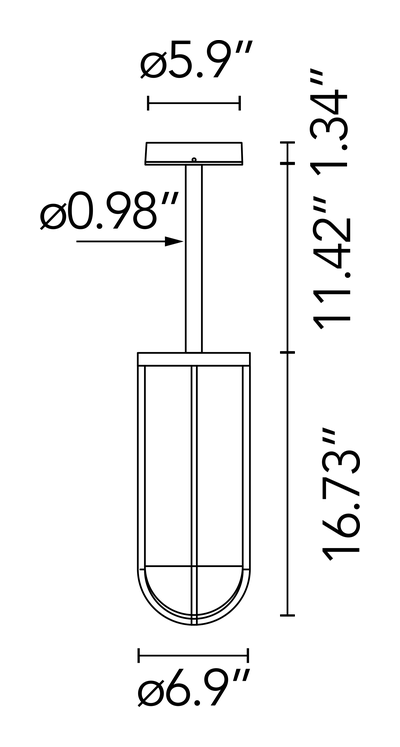 In Vitro Rod 1 Pendant Lamp by Flos, size drawing