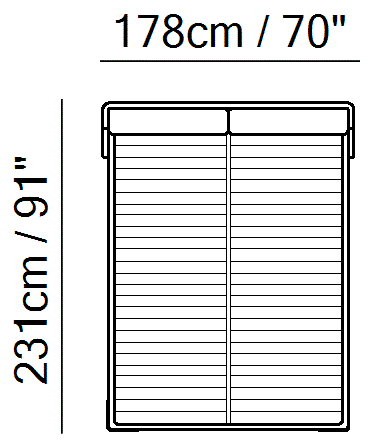 Fenice Bed by Natuzzi Italia: Storage bed split mesh 160x200, outline drawing with sizes