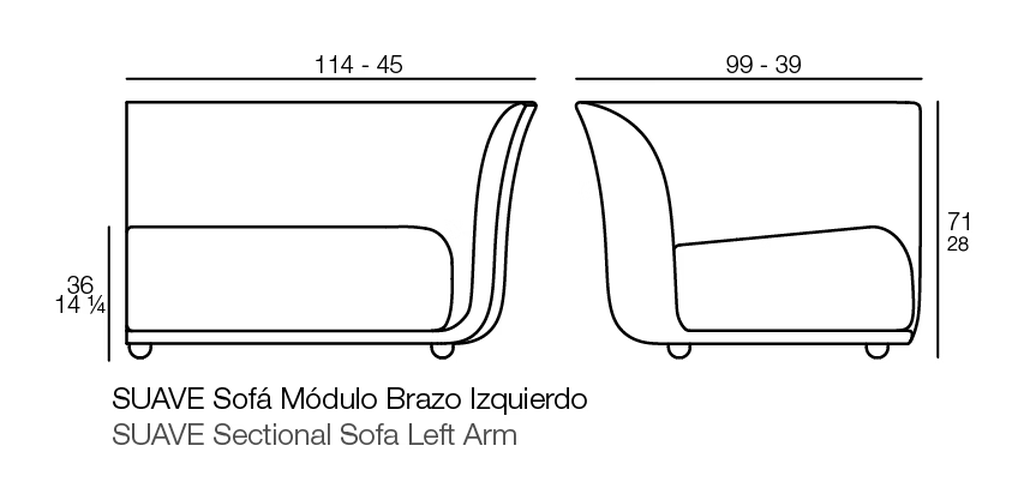 Suave Sofa Modular by Vondom, size drawing