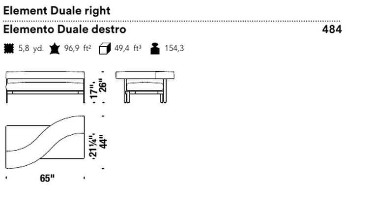Freeflow Seating System by Moroso, size drawing: Element Duale right