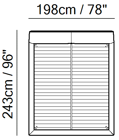 Piuma Bed by Natuzzi Italia: Bed with split mesh 160X200 and tall headboard, outline drawing with sizes