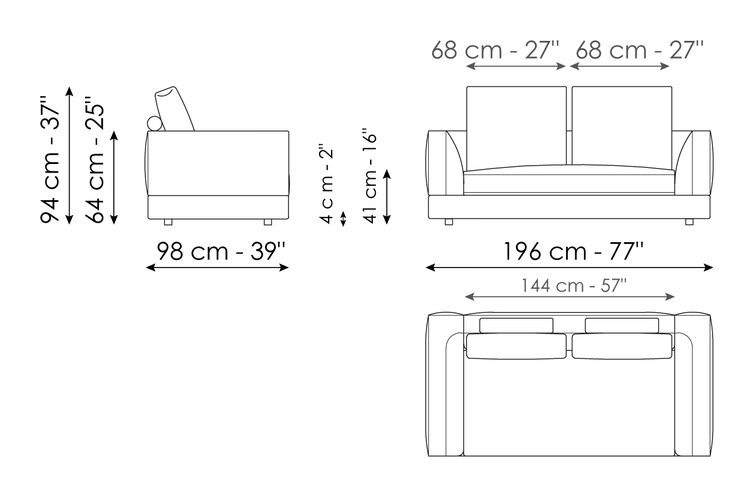 Liam Sofa by Bonaldo, size drawing: Sofa 196