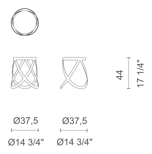 Ribbon Stool by Cappellini, size drawing: RI_2LL