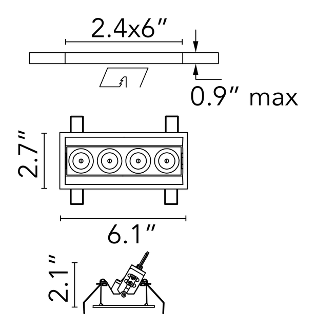 Light Shadow Trim Downlight by Flos, size drawing: Light Shadow Adjustable Trim 4 Spots