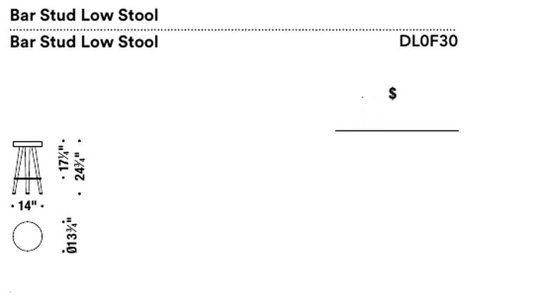 Stud Stool by Moroso, size drawing: Bar Stud Low Stool