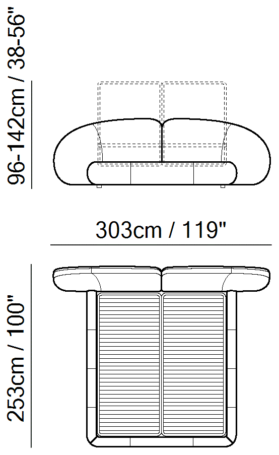 Memoria Bed by Natuzzi Italia: Bed with tilt and lift mechanism 180X200, outline drawing with sizes