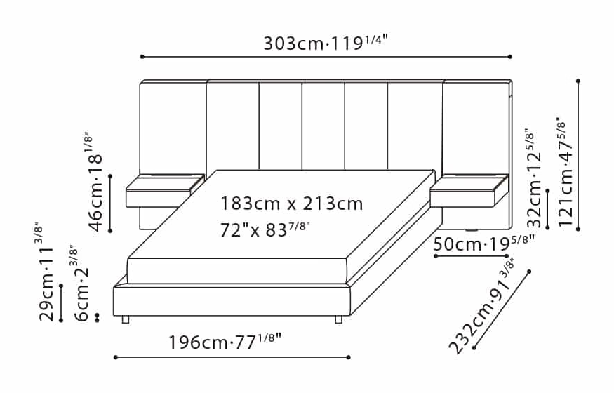 Stratus Bed (Wide) by Camerich, size drawing: C03J0106 + 2xB32J0101 CALIFORNIA KING