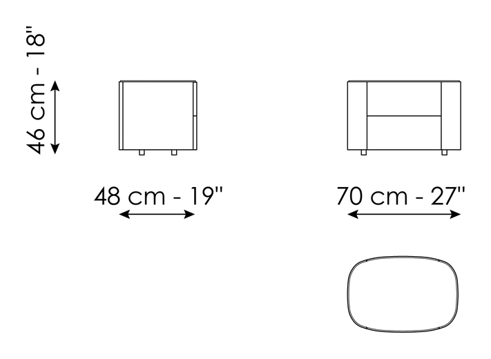Isabey Bedside Table by Bonaldo, size drawing: Isabey bedside table - 2 drawers