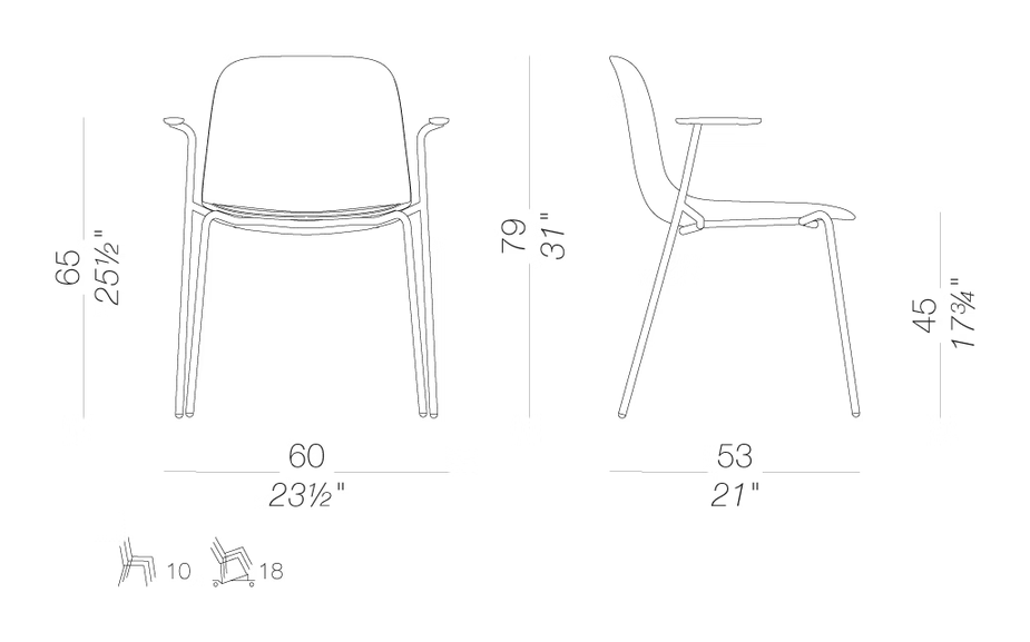 Seela S316 Chair by LaPalma, size drawing