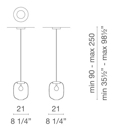 Arya Lamp by Cappellini, size drawing: PO_2003A