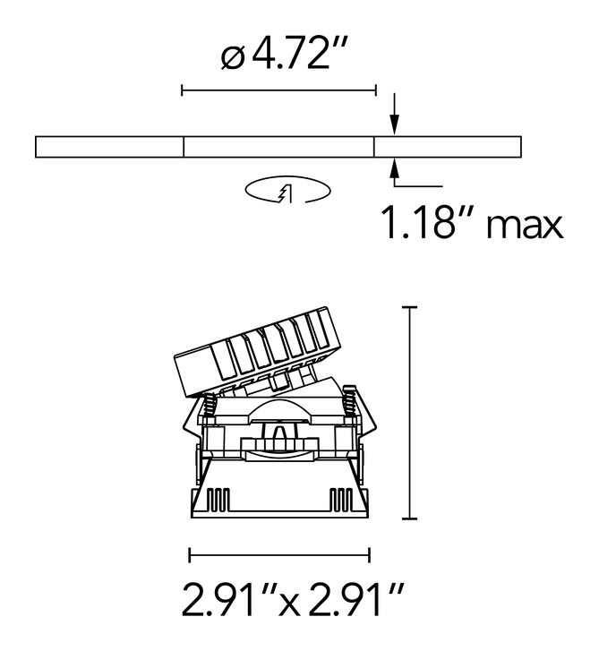 Kap 80 Non IC Downlight by Flos, size drawing: Kap 80 Square Adjustable