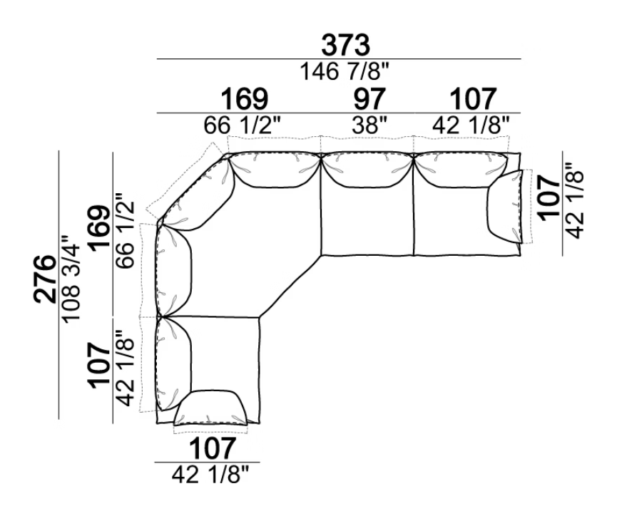 Bodyguard Sofa by Arketipo, size drawing: Composition G