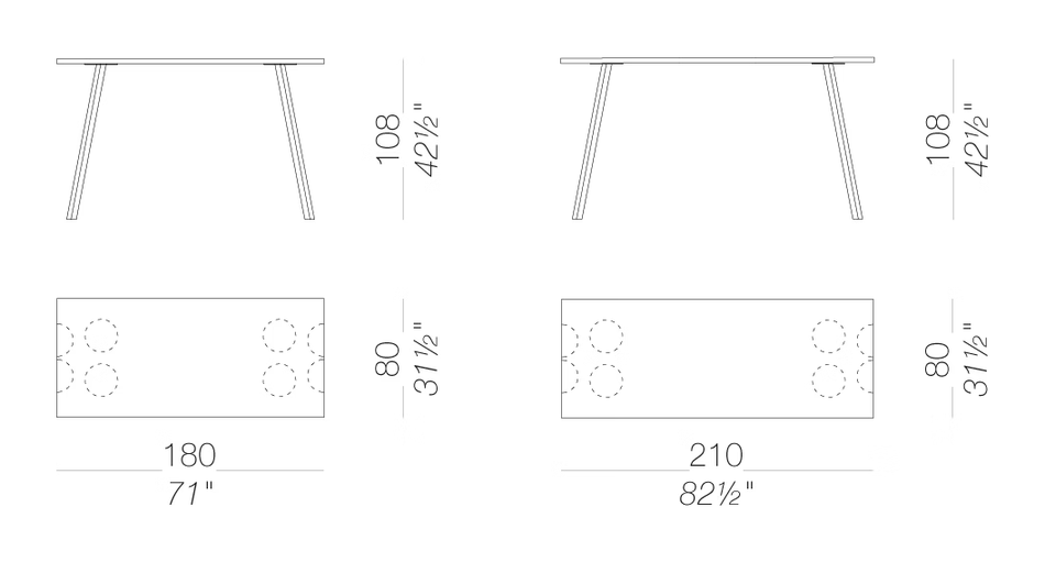 Ori Rectangle High Table by LaPalma, size drawing