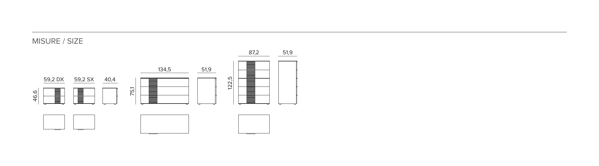 Bliss Storage Collection by Tomasella, size drawing