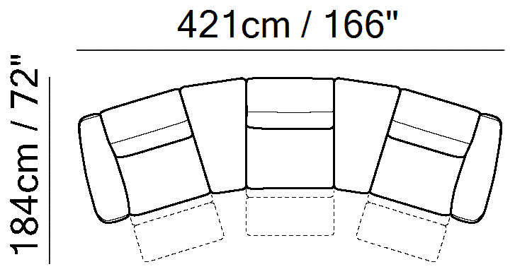 Faraone Sectional by Natuzzi Italia: Modular sofa with adjustable headrests, outline drawing with sizes