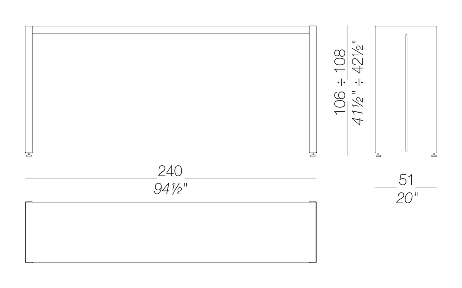 Panco 240 h110 Table by LaPalma, size drawing