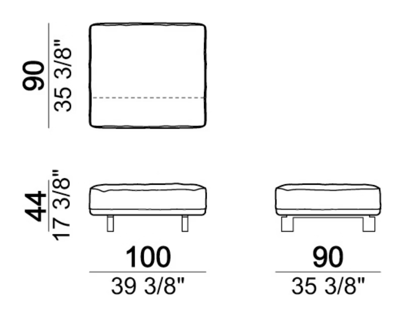 Close To Me Sofa by Arketipo, size drawing: Pouf