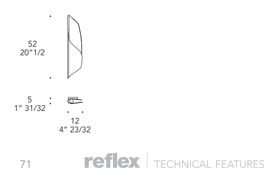 Segno Applique Wall Lamp by Reflex, size drawing