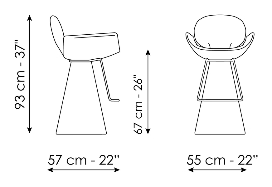 Youpi Too Stool by Bonaldo, size drawing