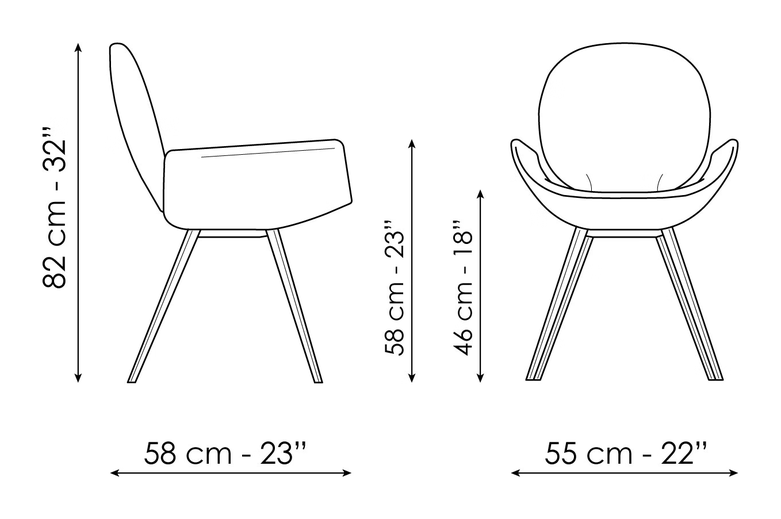 Youpi Chair by Bonaldo, size drawing: Youpi - metal leg