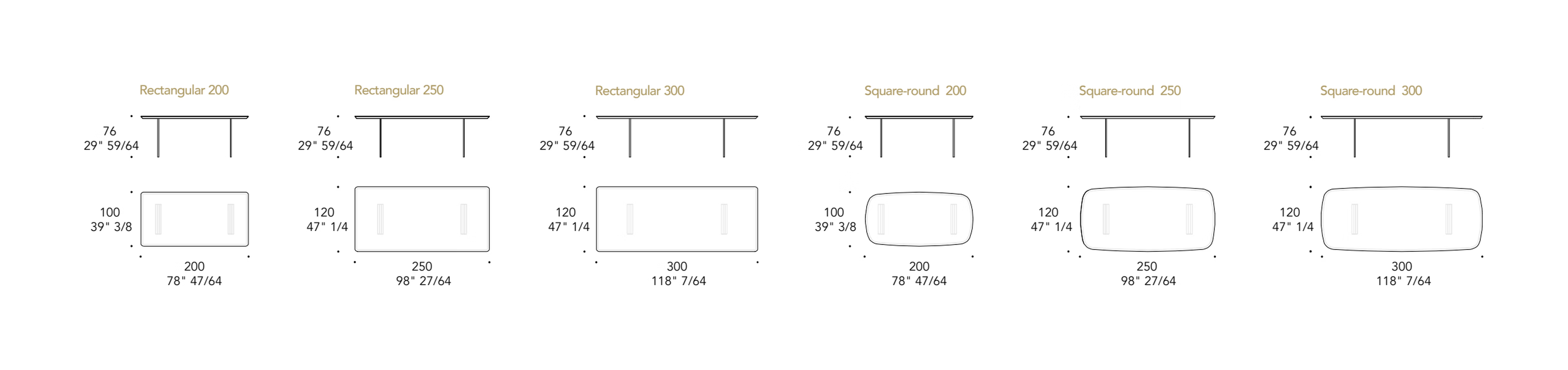 Monolite 72 Dining Table by Reflex, size drawing