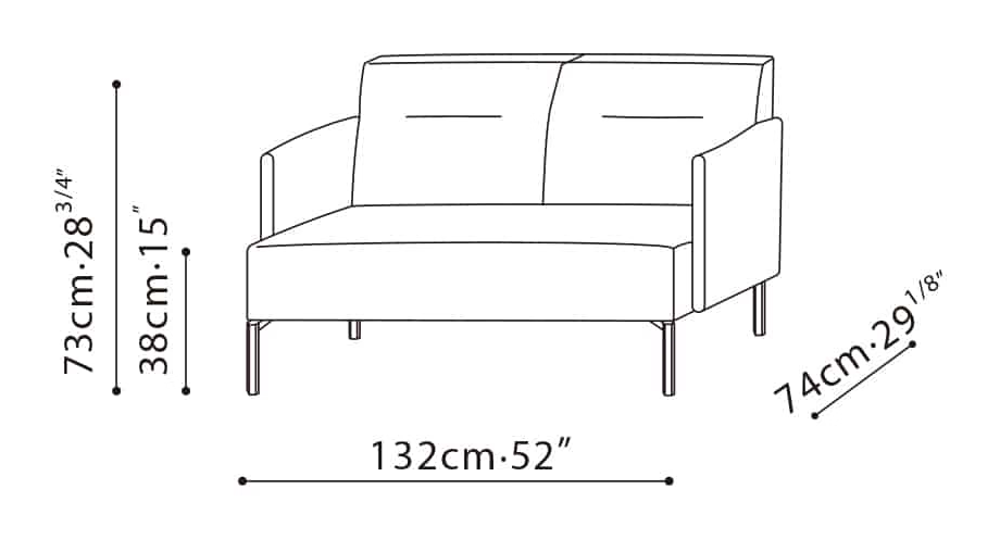 Ease Sofa by Camerich, size drawing: C02C0304