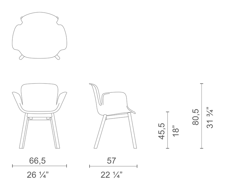 Juli Soft Plus Chair by Cappellini, size drawing: JSS3 / JSS3O