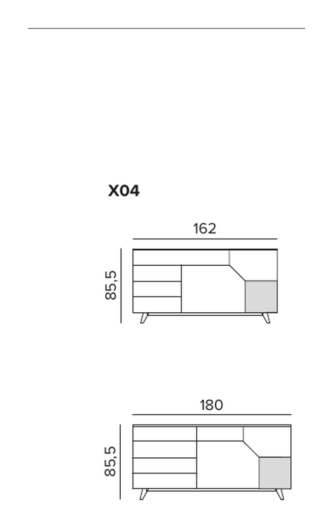 Remix Sideboard by Tomasella, size drawing: Configuration X04