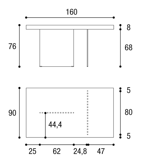 Air Table by Lago, size drawing: 2170G · 2170L · 2170W · 2170X