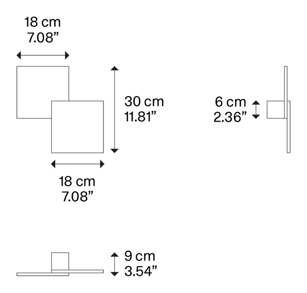 Puzzle Ceiling Lamp by Lodes, size drawing: Puzzle double square