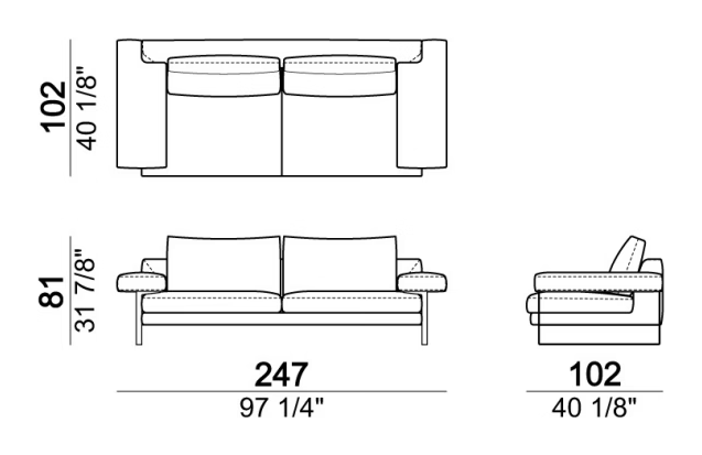 Ego Sofa by Arketipo, size drawing: Sofa