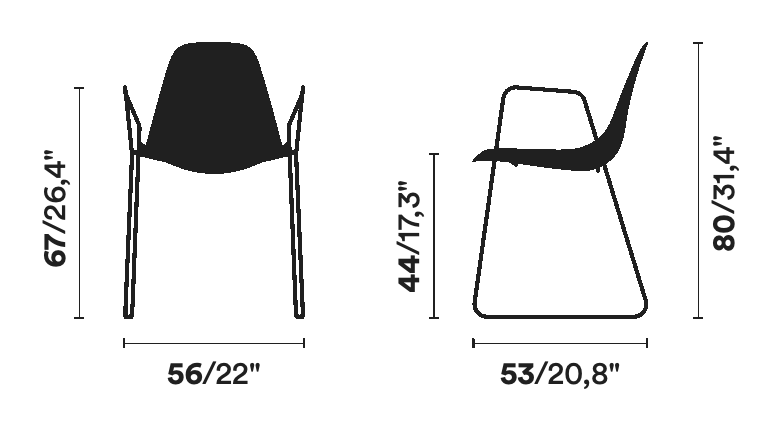 Mammamia Chair by Opinion Ciatti, size drawing: Mammamia Sled