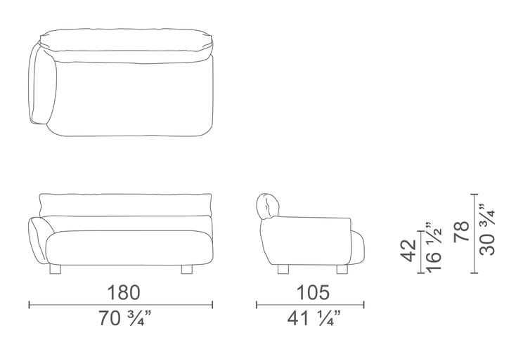 Lud'o Sofa by Cappellini, size drawing: LUS4L