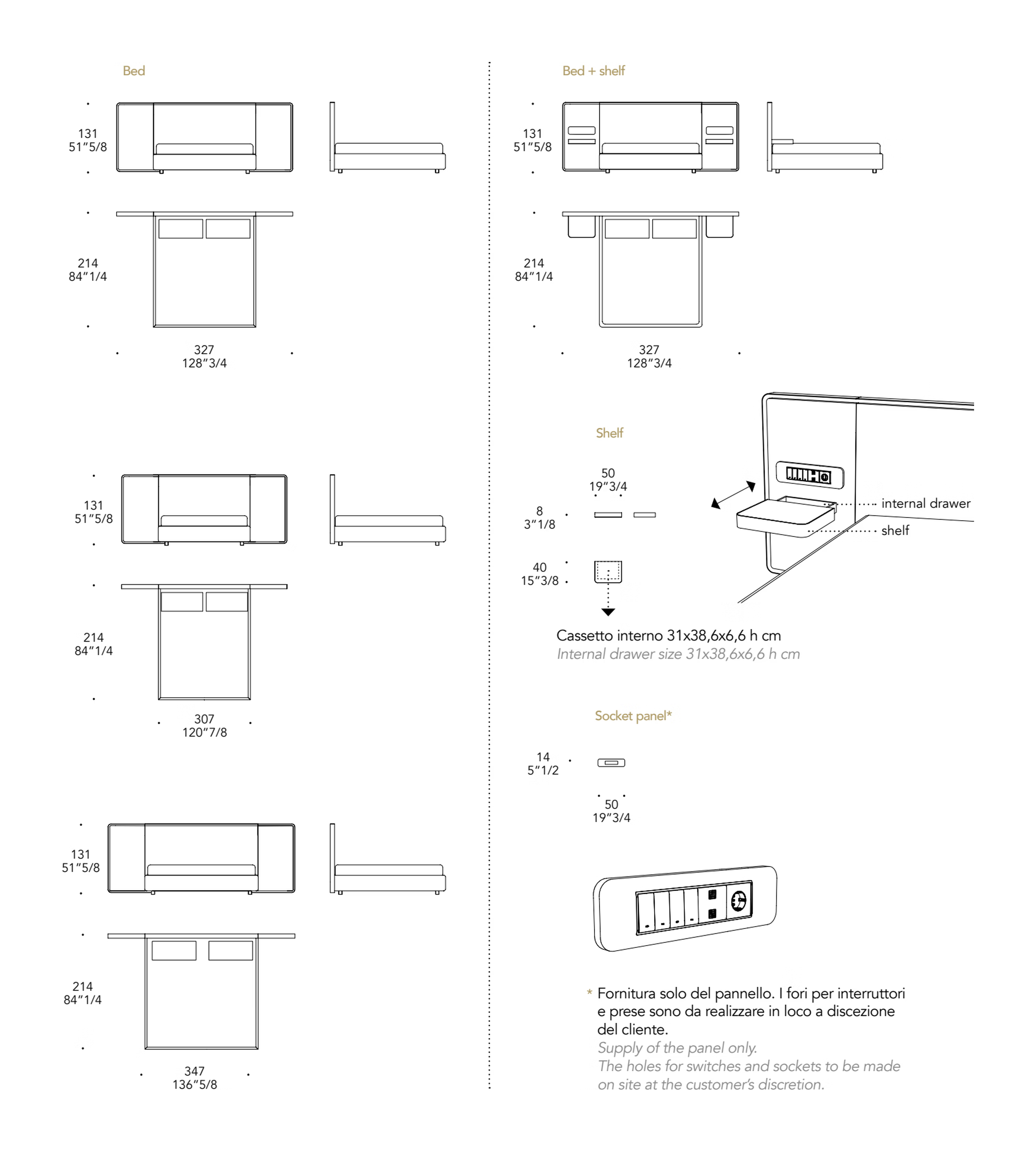 Oh XL Letto Bed by Reflex, size drawing