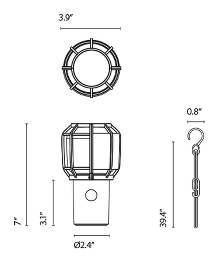 Chispa Portable Lamp by Marset, size drawing