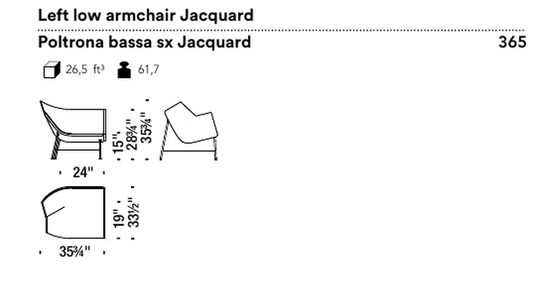 Paper Planes Armchair by Moroso, size drawing: Left low armchair Jacquard
