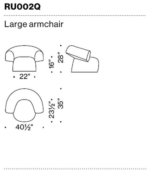 Ruff Armchair by Moroso, size drawing: Large armchair