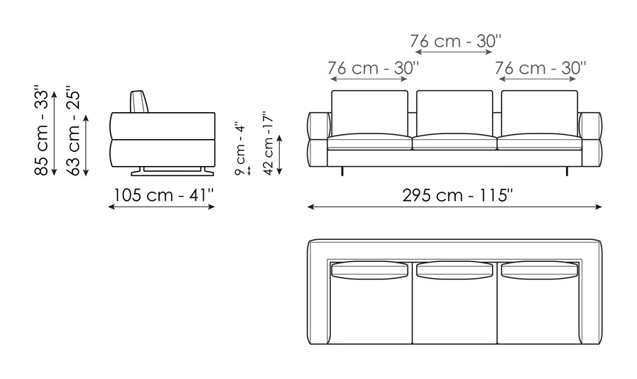 Ever More Sofa by Bonaldo, size drawing: Sofa 295