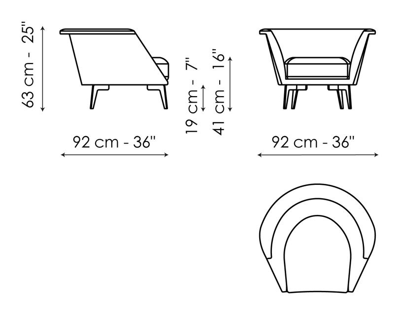 Lovy Armchair by Bonaldo, size drawing: Lovy armchair Bow