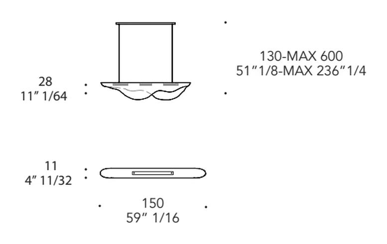 Fusion Sospensione Pendant Lamp by Reflex, size drawing