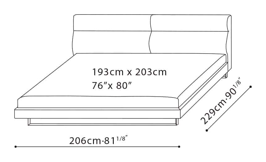 Amor Bed by Camerich, size drawing: C03J0305 King