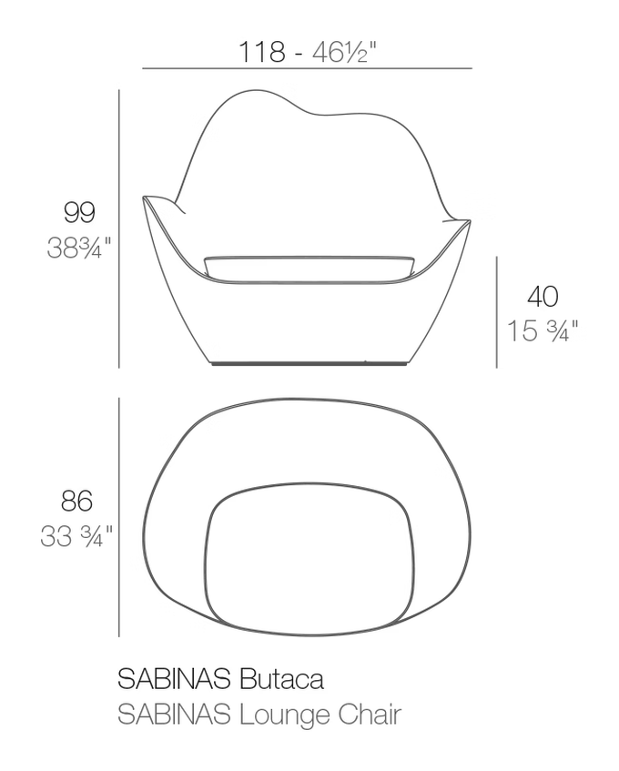 Sabinas Lounge Chair by Vondom, size drawing