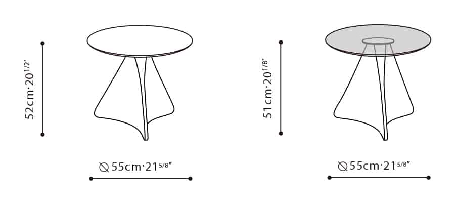 Spin Coffee Table by Camerich, size drawing: C06H1006(Top)+B61H1006(Base)