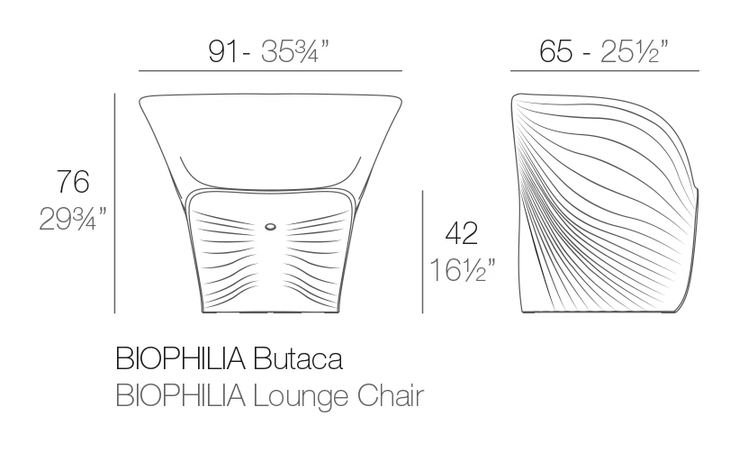 Biophilia Lounge Chair by Vondom, size drawing