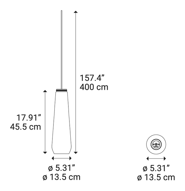 Glass Drop Pendant Lamp by Lodes, size drawing