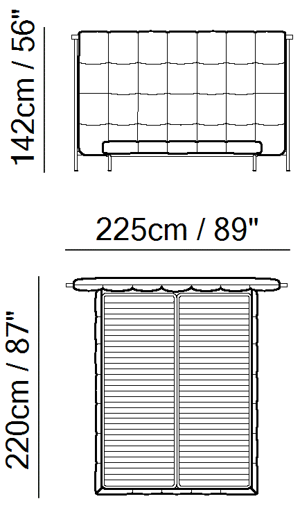 Ema Bed by Natuzzi Italia: Bed with split mesh 152X203, outline drawing with sizes