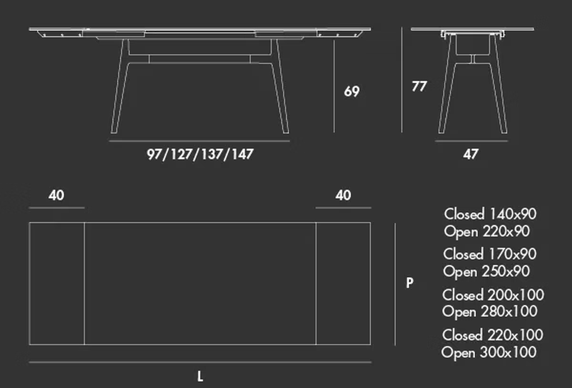 Lewood Rectangular Extendable Table by Sovet, size drawing