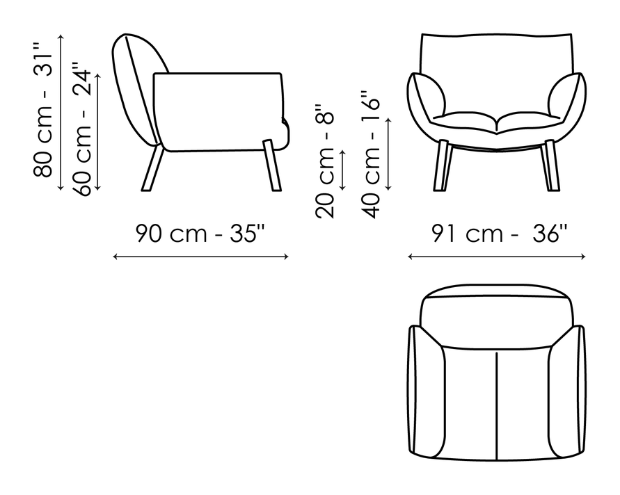 Pil Armchair by Bonaldo, size drawing: Pil armchair