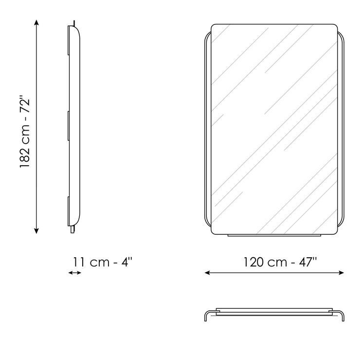 Olos Mirror by Bonaldo, size drawing: Olos mirror 120