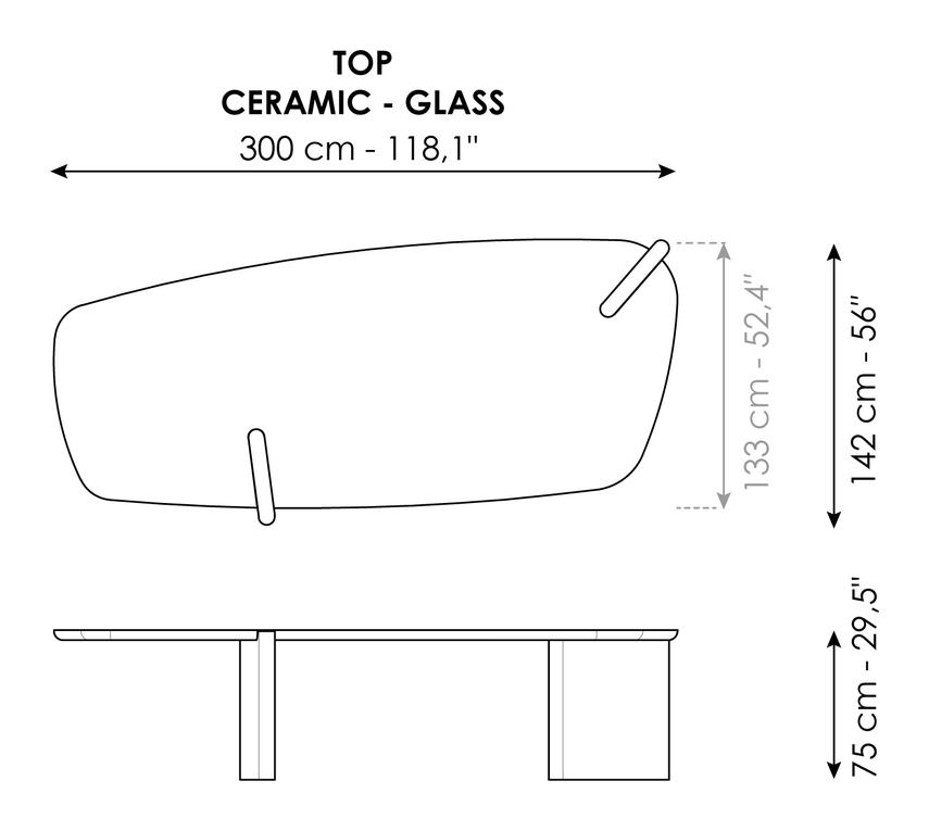 Flatiron Dining Table by Bonaldo, size drawing 3